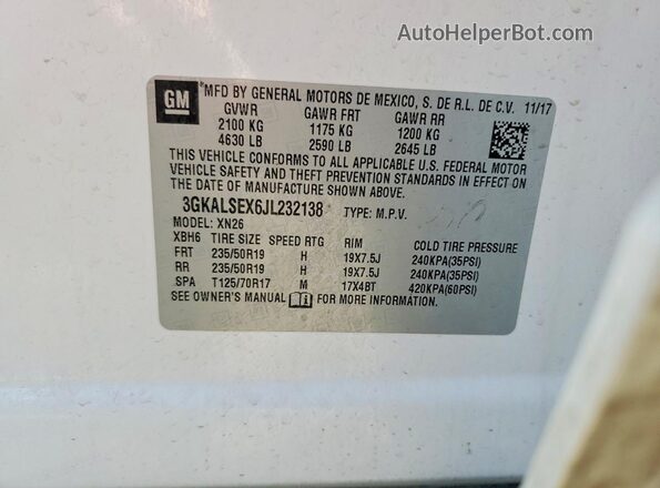 3GKALSEX6JL232138 2018 GMC TERRAIN White Սալոնի 360 աստիճան տեսք