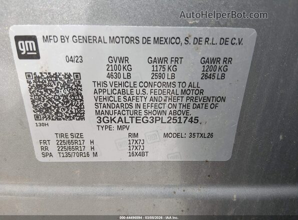 3GKALTEG3PL251745 2023 GMC TERRAIN Silver Շարժիչի բաժամունքի տեսք