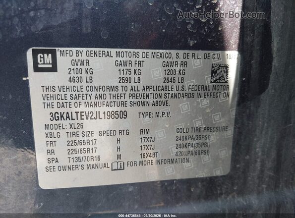 3GKALTEV2JL198509 2018 GMC TERRAIN Blue Engine compartment view