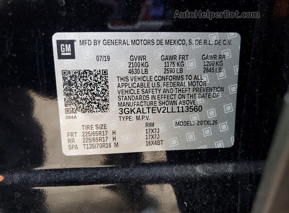 3GKALTEV2LL113560 2020 GMC TERRAIN Black Widok naklejki z numerem VIN