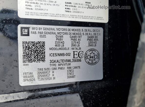 3GKALTEV9ML356896 2021 GMC TERRAIN Черный Вид наклейки с VIN-кодом