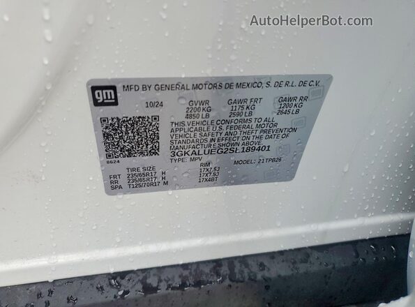 3GKALUEG2SL189401 2025 GMC TERRAIN White VIN կոդի պիտակի տեսք