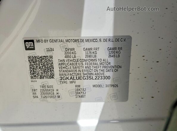 3GKALUEG3SL223300 2025 GMC TERRAIN White VIN sticker view