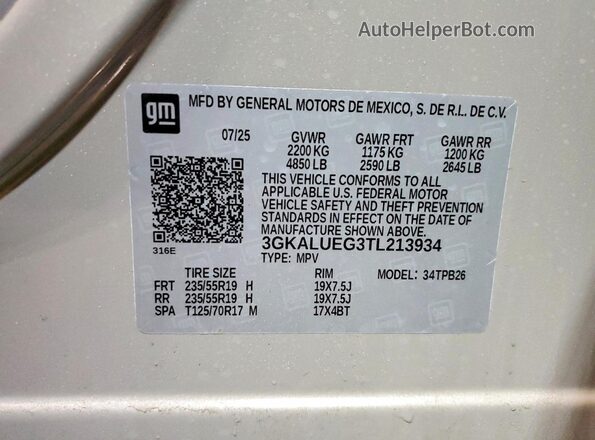 3GKALUEG3TL213934 2026 GMC TERRAIN Gray VIN կոդի պիտակի տեսք