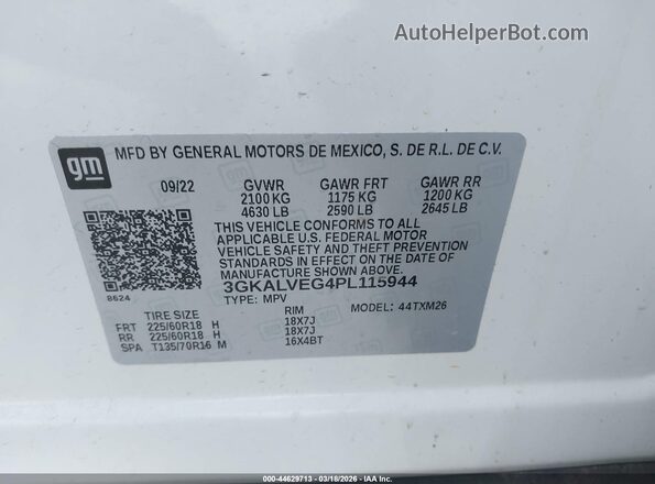 3GKALVEG4PL115944 2023 GMC TERRAIN White Vista del compartimento del motor