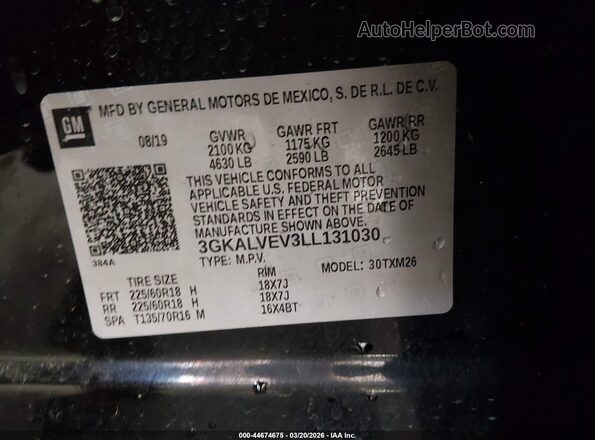 3GKALVEV3LL131030 2020 GMC TERRAIN Black Engine compartment view