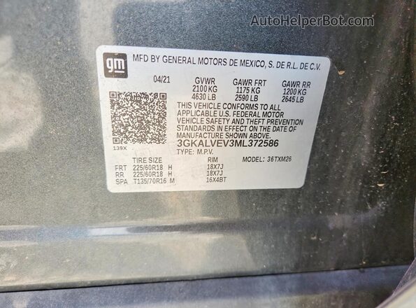 3GKALVEV3ML372586 2021 GMC TERRAIN Gray VIN კოდის სტიკერის ხედი