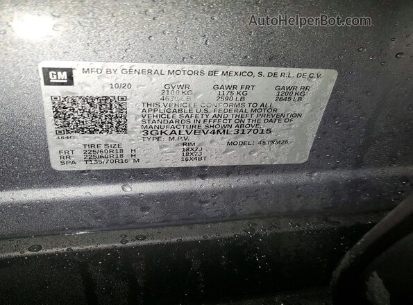 3GKALVEV4ML317015 2021 GMC TERRAIN Gray Widok wnętrza 360 stopni