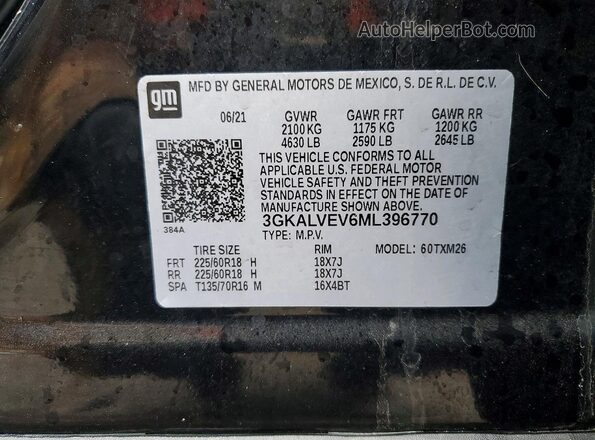 3GKALVEV6ML396770 2021 GMC TERRAIN Black VIN კოდის სტიკერის ხედი