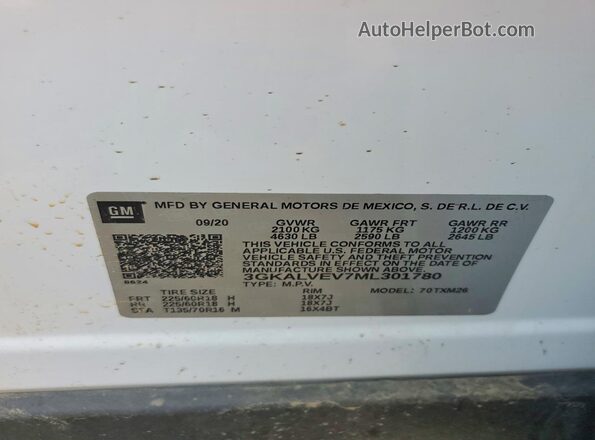 3GKALVEV7ML301780 2021 GMC TERRAIN White Vista de la etiqueta del VIN