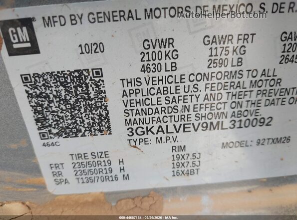 3GKALVEV9ML310092 2021 GMC TERRAIN Gray Engine compartment view