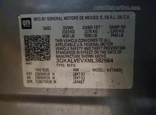 3GKALVEVXML382564 2021 GMC TERRAIN Серый Вид наклейки с VIN-кодом