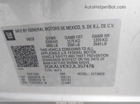 3GKALVEX2JL357476 2018 GMC TERRAIN Серебряный Вид подкапотного пространства