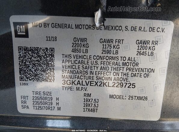 3GKALVEX2KL229725 2019 GMC TERRAIN Green Вид підкапотного простору