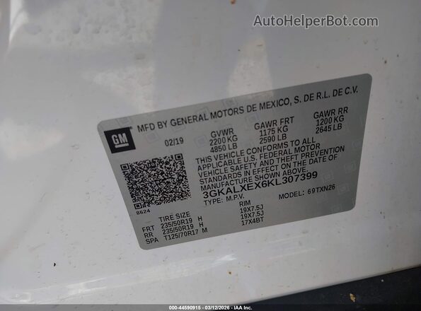 3GKALXEX6KL307399 2019 GMC TERRAIN Белый Вид подкапотного пространства
