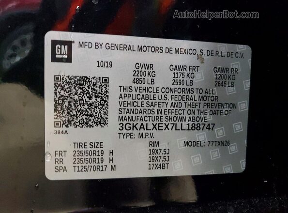 3GKALXEX7LL188747 2020 GMC TERRAIN Black VIN კოდის სტიკერის ხედი