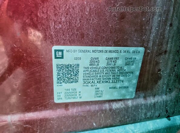 3GKALXEX9KL312774 2019 GMC TERRAIN Красный 