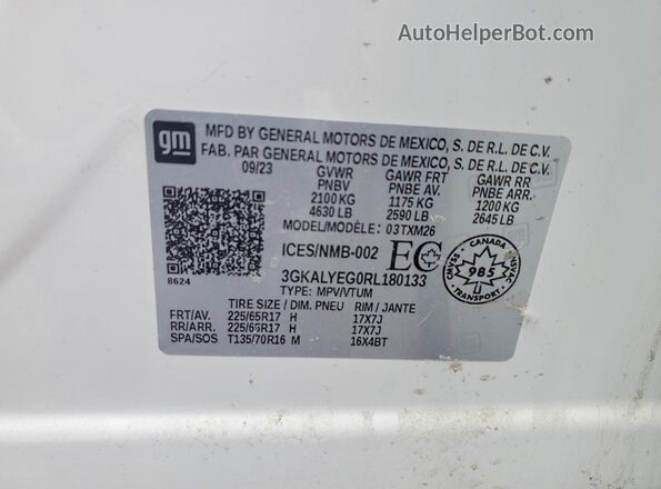 3GKALYEG0RL180133 2024 GMC TERRAIN White Панорамний вид салону 360°