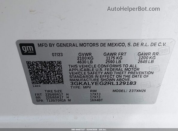 3GKALYEG2RL129183 2024 GMC TERRAIN Белый Вид подкапотного пространства