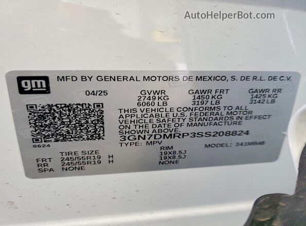 3GN7DMRP3SS208824 2025 CHEVROLET EQUINOX Белый Панорамный вид салона 360°