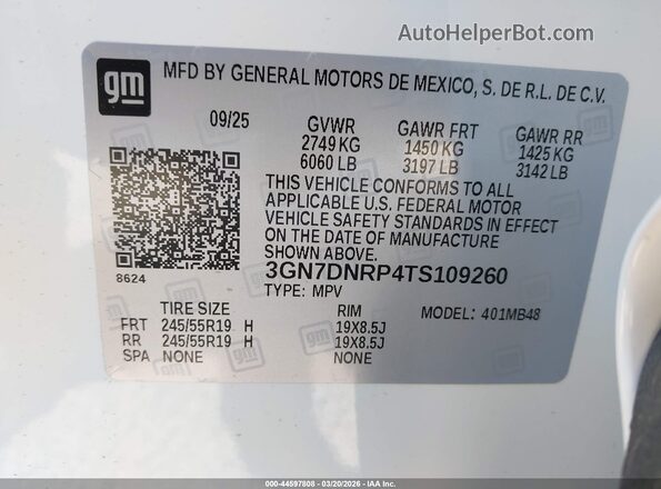 3GN7DNRP4TS109260 2026 CHEVROLET EQUINOX White Engine compartment view