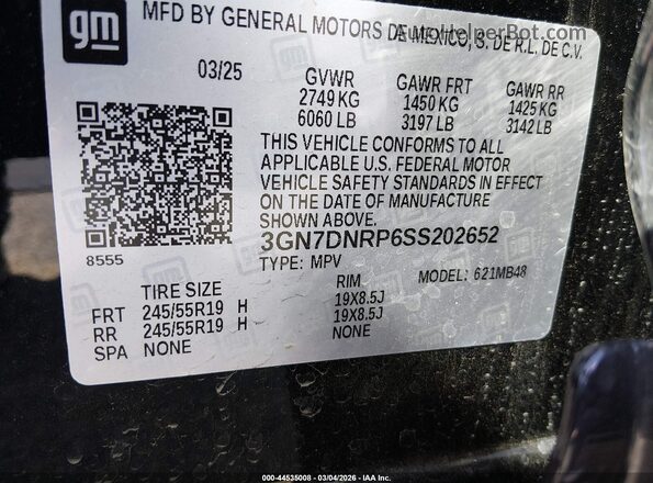 3GN7DNRP6SS202652 2025 CHEVROLET EQUINOX Black Вид підкапотного простору