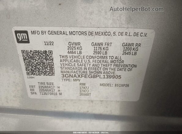 3GNAXFEG8PL139905 2023 CHEVROLET EQUINOX Черный Вид подкапотного пространства