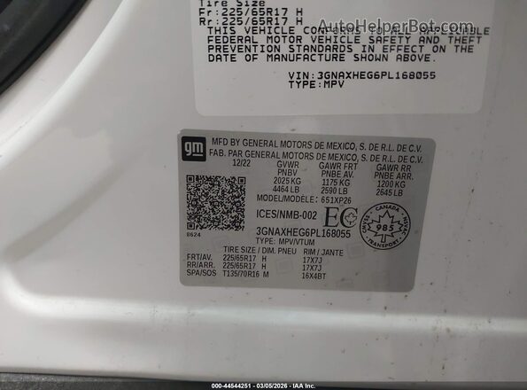 3GNAXHEG6PL168055 2023 CHEVROLET EQUINOX White 