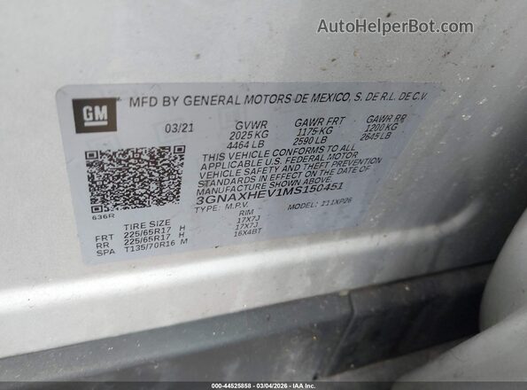 3GNAXHEV1MS150451 2021 CHEVROLET EQUINOX Silver Вид підкапотного простору