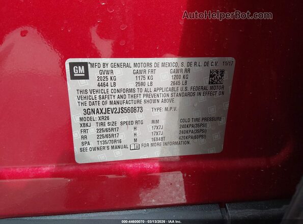 3GNAXJEV2JS560873 2018 CHEVROLET EQUINOX Red Widok komory silnika