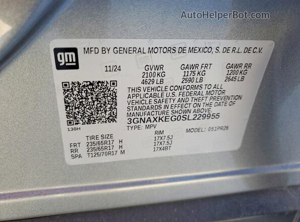 3GNAXKEG0SL229955 2025 CHEVROLET EQUINOX Gray 