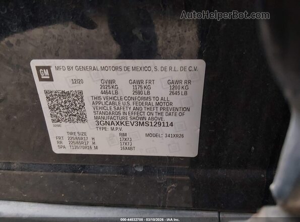 3GNAXKEV3MS129114 2021 CHEVROLET EQUINOX Black Շարժիչի բաժամունքի տեսք