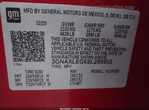 3GNAXLEG6SL295903 2025 CHEVROLET EQUINOX Red Engine compartment view