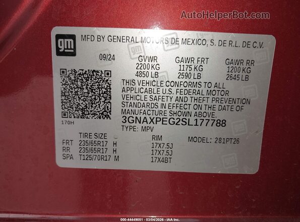 3GNAXPEG2SL177788 2025 CHEVROLET EQUINOX Red 