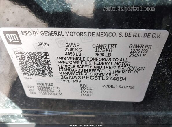 3GNAXPEG5TL274694 2026 CHEVROLET EQUINOX Black Vista del compartimento del motor