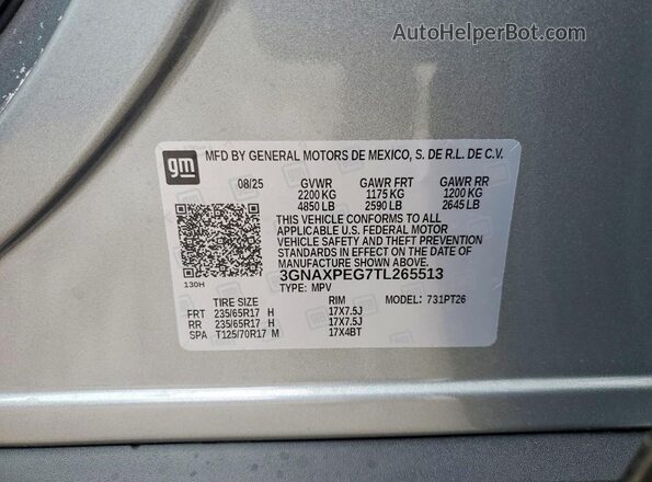 3GNAXPEG7TL265513 2026 CHEVROLET EQUINOX Серебряный Вид наклейки с VIN-кодом