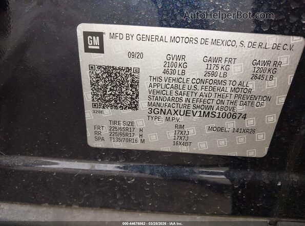 3GNAXUEV1MS100674 2021 CHEVROLET EQUINOX Черный Вид подкапотного пространства