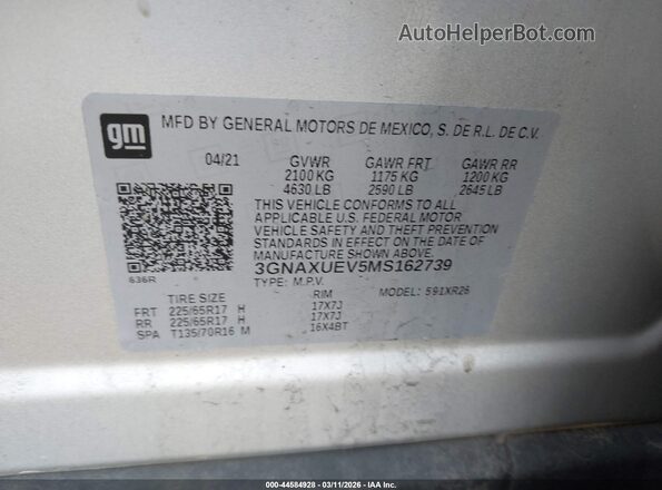 3GNAXUEV5MS162739 2021 CHEVROLET EQUINOX Silver Вид підкапотного простору