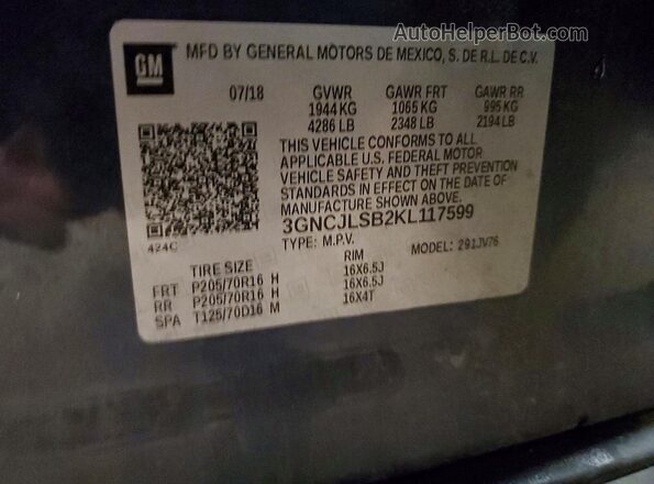 3GNCJLSB2KL117599 2019 CHEVROLET TRAX Blue 