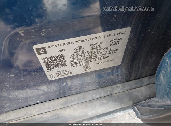 3GNCJLSB7LL341257 2020 CHEVROLET TRAX Синий Вид подкапотного пространства