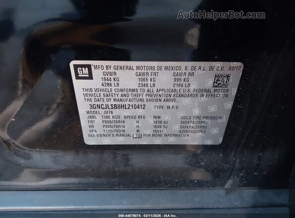 3GNCJLSB8HL210412 2017 CHEVROLET TRAX Черный Вид подкапотного пространства