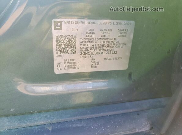 3GNCJLSB8KL273422 2019 CHEVROLET TRAX Blue 