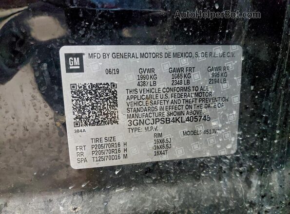 3GNCJPSB4KL405745 2019 CHEVROLET TRAX Black 
