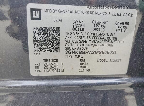 3GNKBBRA3MS505031 2021 CHEVROLET BLAZER Gray სალონის 360-გრადუსიანი ხედი