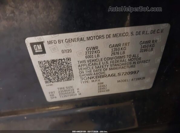 3GNKBBRA6LS720997 2020 CHEVROLET BLAZER Blue Вид підкапотного простору