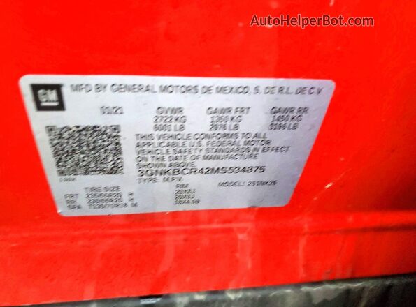 3GNKBCR42MS534875 2021 CHEVROLET BLAZER Red ძრავის განყოფილების ხედი