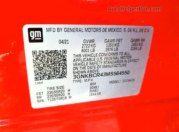 3GNKBCR43MS564550 2021 CHEVROLET BLAZER Red Vista interior de 360 grados