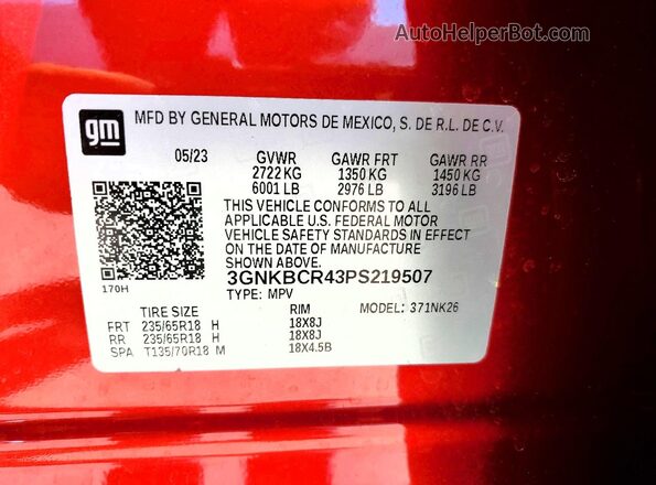3GNKBCR43PS219507 2023 CHEVROLET BLAZER Red 