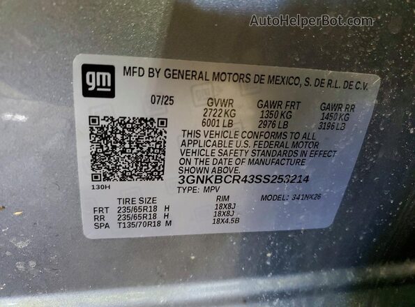 3GNKBCR43SS253214 2025 CHEVROLET BLAZER Silver 