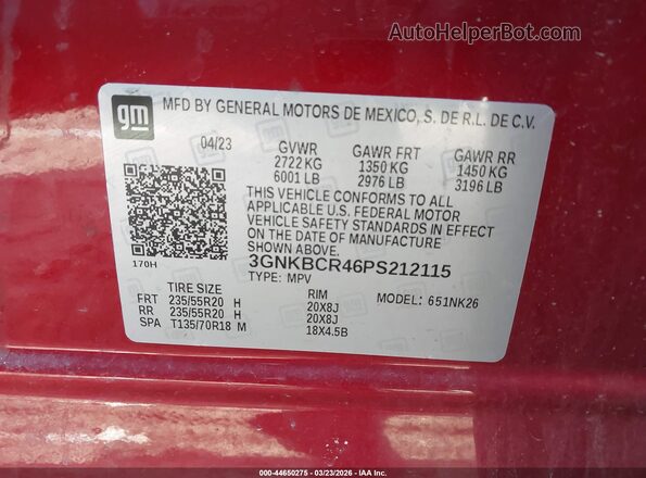 3GNKBCR46PS212115 2023 CHEVROLET BLAZER Red Widok komory silnika
